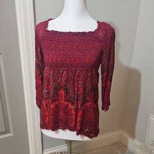 INC International Concepts Burgundy and Red Blouse